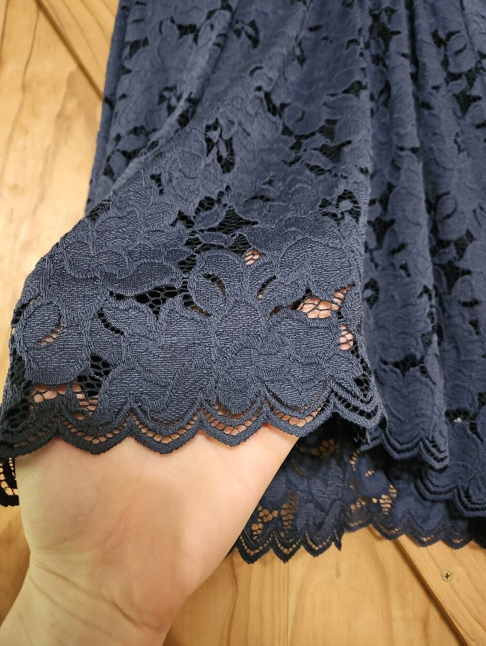 Free People Oliva Lace Bell Sleeved  Blouse Navy Coquette Fairy Flowy Sz XS